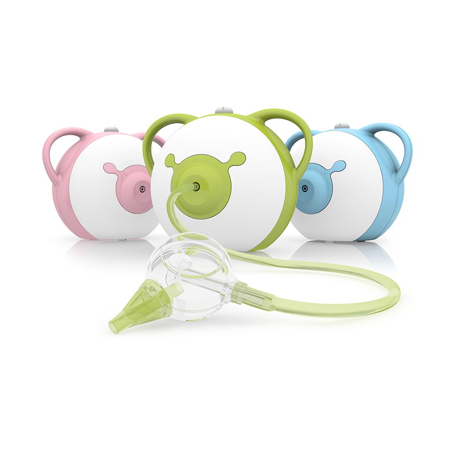 Elektryczny aspirator do nosa Nosiboo Pro w 3 wersjach kolorystycznych: niebieski, zielony, różowy, widok z przodu