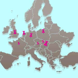 Die Landkarte von Europa, auf der die Länder, in denen der Nosiboo vertrieben wird, zu sehen sind.