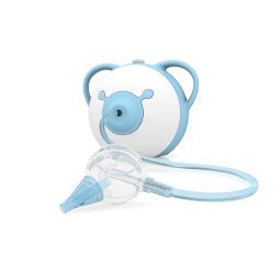 Öffnen Sie das Bild des Nosiboo Pro elektrischen Baby Nasensaugers in blauer Farbe inklusive Auszeichnungen