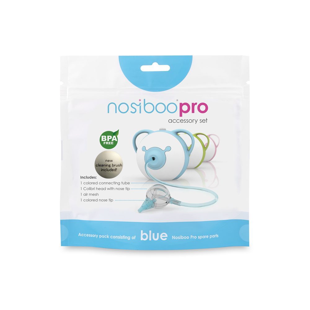 The package of the Nosiboo Pro Accessory Set in blue colour
