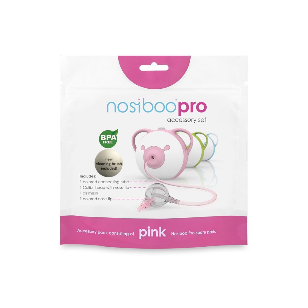 The package of the Nosiboo Pro Accessory Set in pink colour